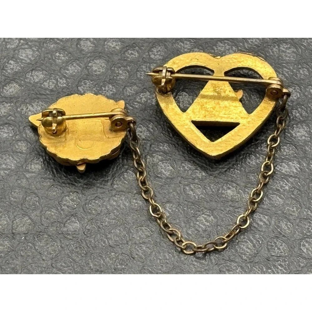 VTG Gold Filled Fraternal Women of the Moose Lodge Red Enamel Heart Chain Pin